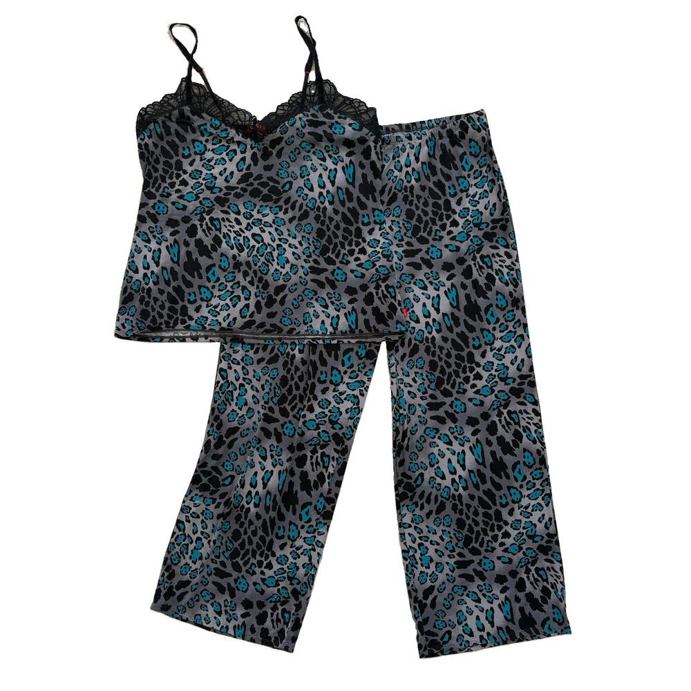 Josie XL 2 Piece Animal Print Teal Black Place Pajama Set Tank Top Comfort